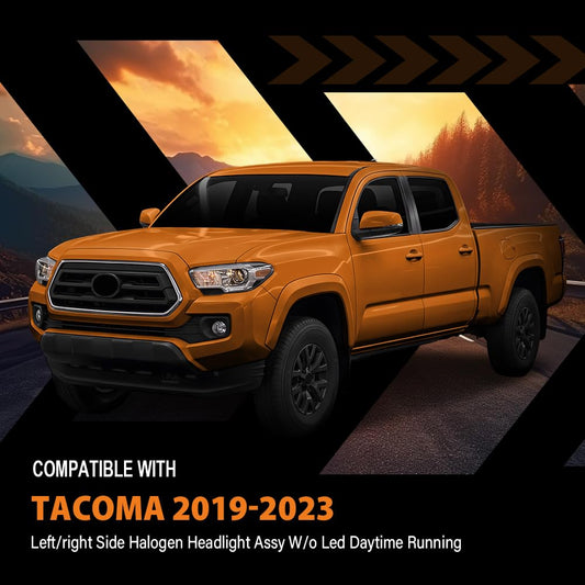 G-PLUS Headlight Assembly Left and Right Side w/o LED Daytime Running Light Compatible with Toyota Tacoma SR5 Crew Cab/Extend Cab Pickup 2019-2023 2PCS White and Black