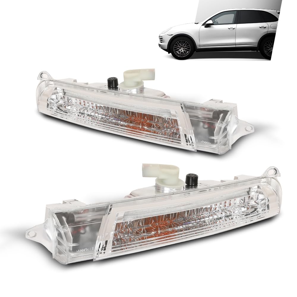 G-PLUS Front Bumper LH+RH Side Turn Signal Compatible with Porsche Cayenne 2008 2009 2010 95563118502, 95563118602 White