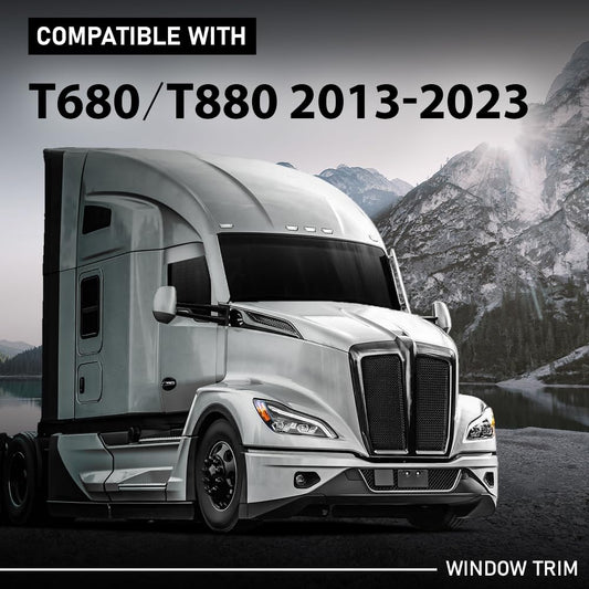 G-PLUS 8" Chopped Top Window Trim Pair, Compatible with Kenworth T680 & T880 Trucks 2013+, Stainless Steel