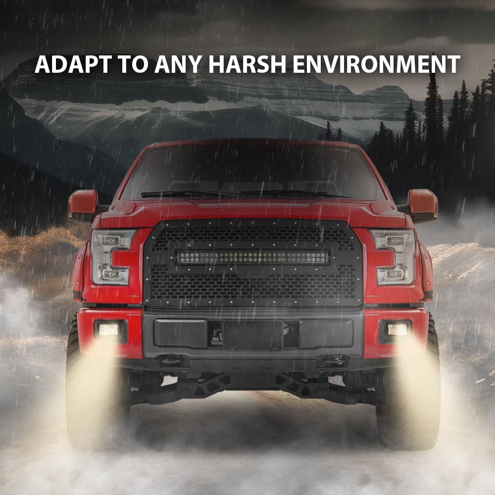G-PLUS Headlights Bumper Lamp + Fog Lights Compatible with Ford F150 2015-2017(White Cover White Frame Orange Reflector Headlights + Fog Lamps)