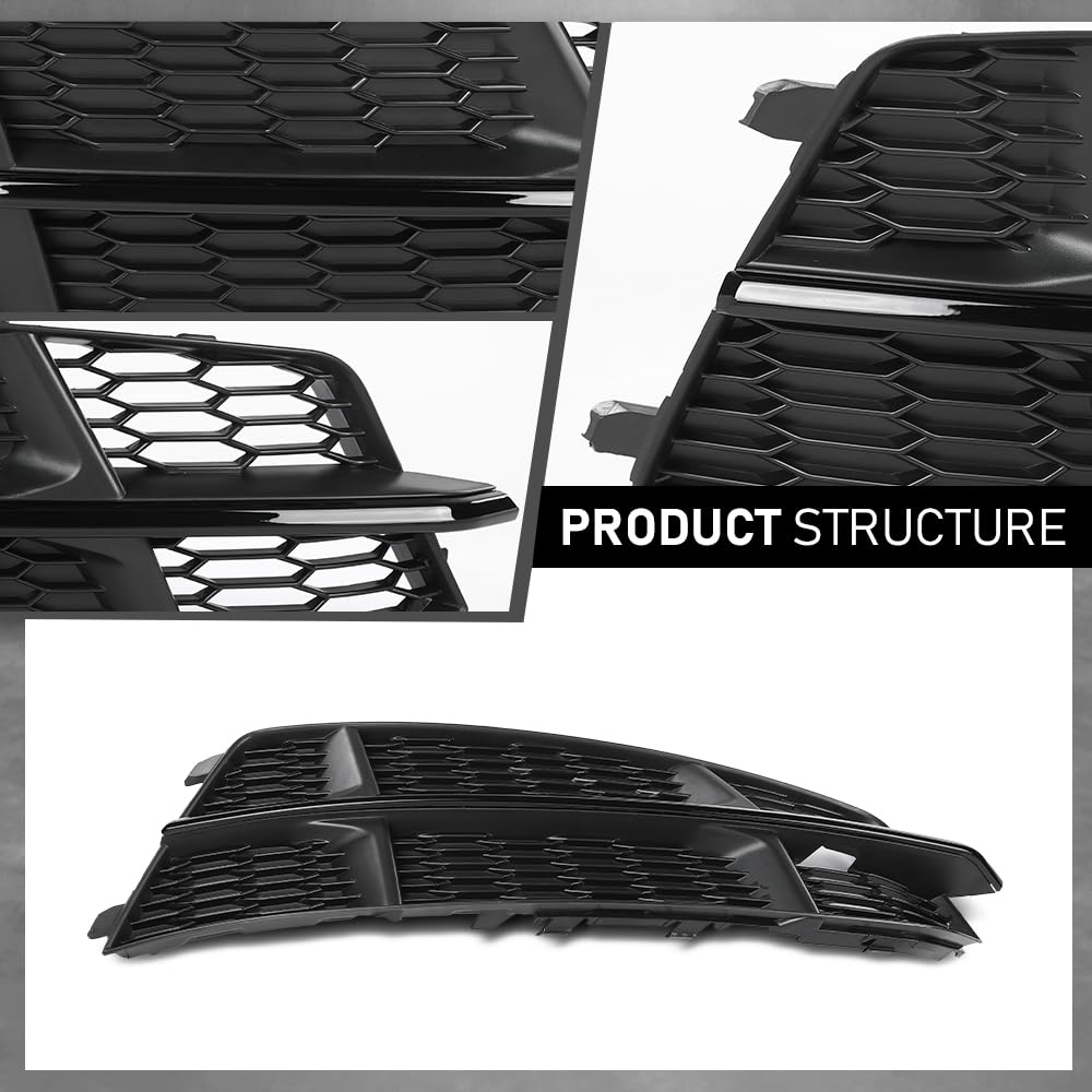 G-PLUS Pair Front Front Fog Light Grille Cover, Compatible with Audi A6 / A6 Quattro / S6 S-Line 2016 2017 2018, Left Driver & Right Passenger Side 2PCS, 4G0807648B, 4G0807647B