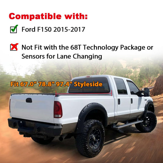 G-PLUS Fender Flares,Compatible With 2015-2017 Ford F150 Styleside Models Only with 67.0" 78.8" 97.4" Bed(Not fit w/68T Technology Package or Sensors for lane changing), Rivet Smooth Wheel Cover 4pcs