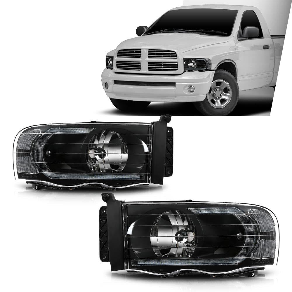 G-PLUS LED Headlights Compatible with Dodge Ram 1500 2002-2005,Fit Dodge Ram 2500 3500 2003-2005 Headlamps Clear Lens Black Housing Clear Reflector Left & Right,faros delanteros Assembly
