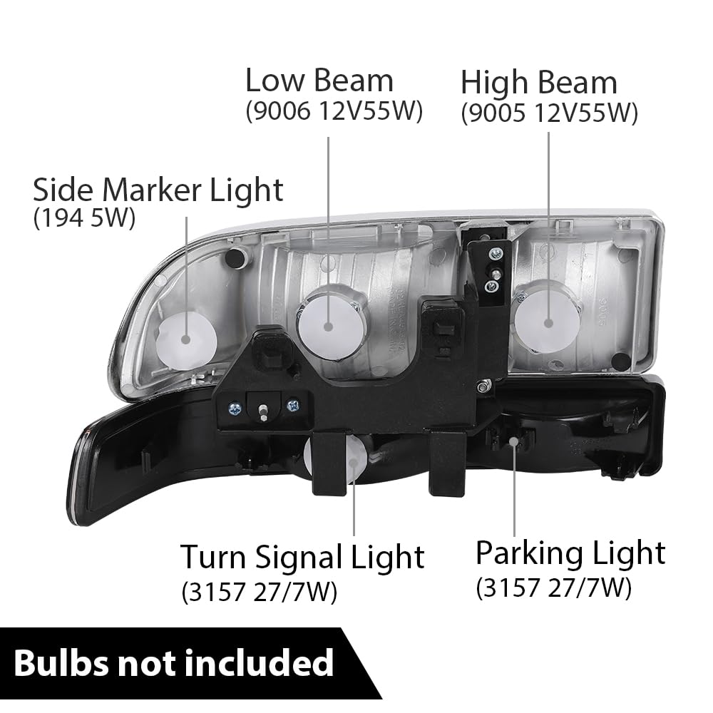 G-PLUS Headlights Assembly,Fit Chevy S10 Blazer 1998 1999 2000 2001 2002 2003 2004 Bumper Headlamps,Clear Lens Chrome Housing Clear Reflector 16526217 16526218 15098267 15098268,faros delanteros
