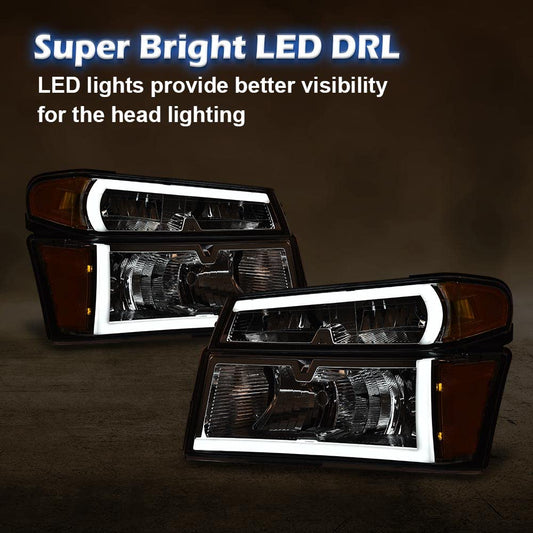 G-PLUS Headlights Corner Lamp Fit Chevy Colorado/GMC Canyon 2004-2012,Fit Isuzu i-280 i-350 2006/i-290 i-370 2007-2008 Headlamps Clear Lens Chrome Housing Amber Reflector,faros delanteros Assembly