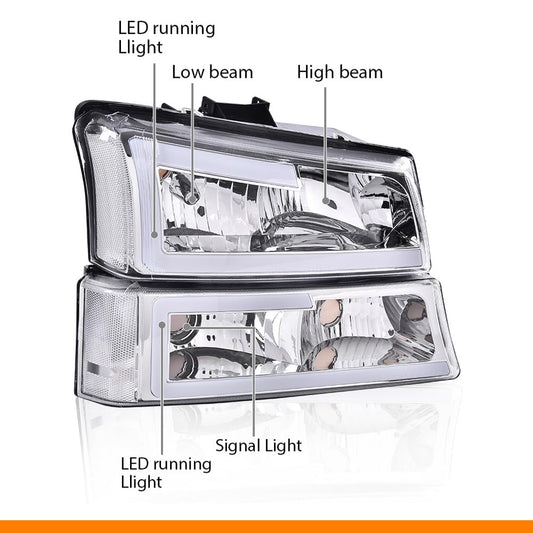 G-PLUS LED Headlights Fit Chevy Avalanche/Silverado 1500 2500 HD 3500 2003-2006/Fit Silverado 1500 2500 3500 Classic 2007,Headlamps Clear Lens Chrome Housing Clear Reflector,faros delanteros