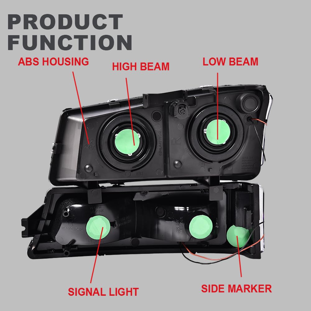 G-PLUS LED DRL Headlights, Compatible with 2003 2004 2005 2006 Chevy SIlverado/Avalanche 1500 2500 Bumper Headlamps, Smoky Lens Black Housing Clear Reflector,faros delanteros