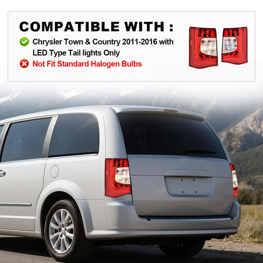 G-PLUS LED Rear TAIL LIGHTS Lamps Left & Right w/Bulbs Compatible with Chrysler Town & Country 2011-2016 CH2800198, CH2801198,5182531AE, 5182530AE