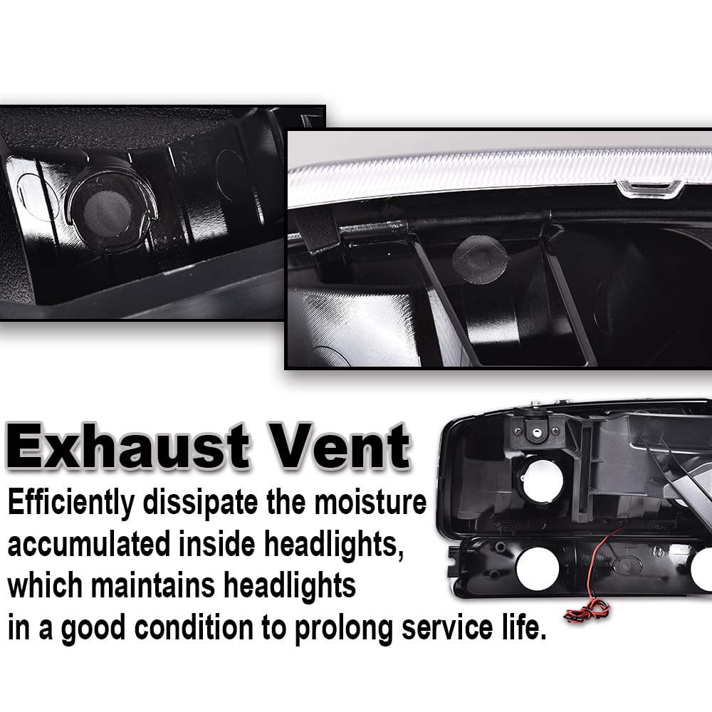 G-PLUS LED DRL Headlights Assembly, Compatible with 1999-2007 GMC Sierra 1500/2001-2007 GMC Sierra 1500 HD Bumper Headlamps, Smoky Lens Black Housing Clear Reflector,faros delanteros
