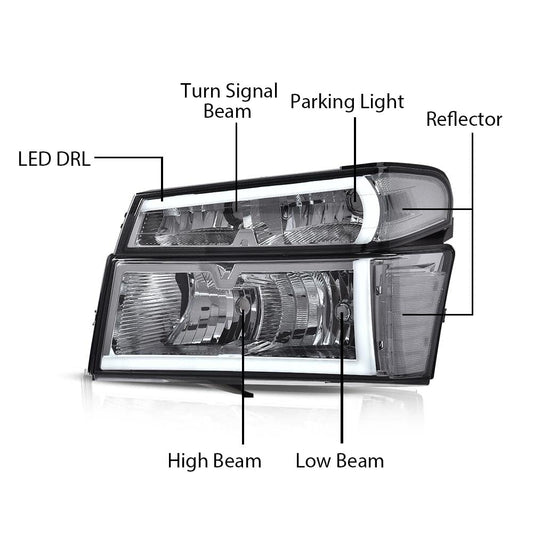 G-PLUS LED DRL Headlights, Fit Chevy Colorado/GMC Canyon 2004-2012,Fit Isuzu i-280 i-350 2006/i-290 i-370 2007-2008 Headlamps, Smoky Lens Chrome Housing Clear Reflector,faros delanteros Assembly