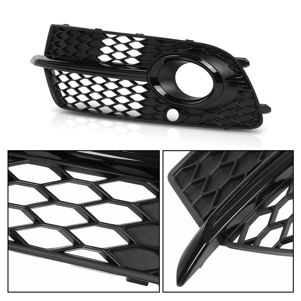 G-PLUS Front Bumper Fog Light Grill Grille Cover Painted with Silver Ring Compatible with Audi SQ5 2013-2017/Fit Audi Q5 S-Line 2013-2017 8R0807681M, 8R0807682J