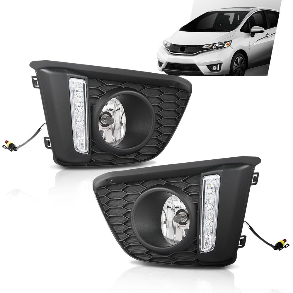 G-PLUS Front Bumper Driving Fog Lights W/Wiring US Left and Right Side Compatible with Honda Hatchback 4-Door 2015 2016 2017 Black