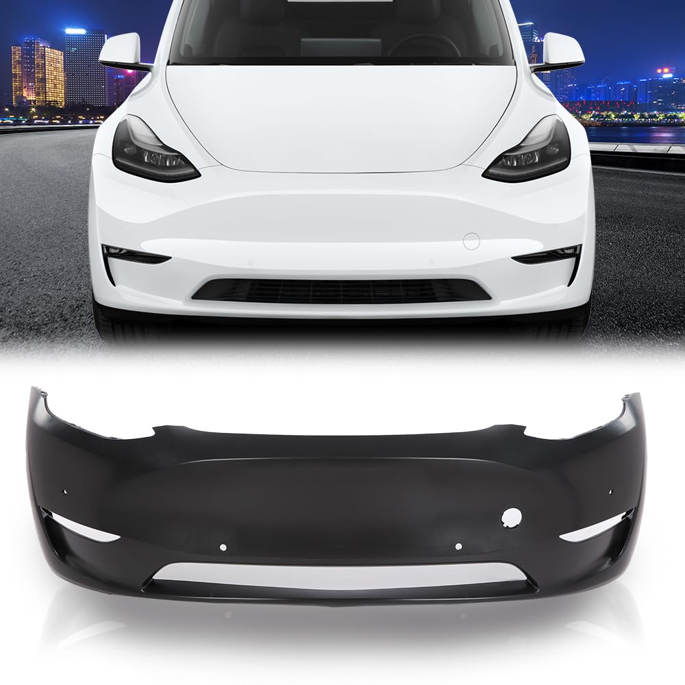 G-PLUS Front Bumper Cover Compatible with Tesla Model Y 2020 2021 2022 2023 w/Park Sensor Hole, 149374500A, 1493736S0A, Black Primed
