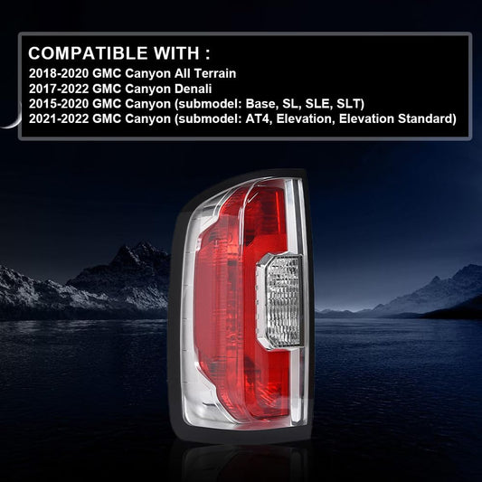 G-PLUS Tail Light Left Driver w/Bulbs,Fit for GMC Canyon 2015-2022 (submodel: All Terrain,Denali,Base, SL, SLE, SLT,AT4, Elevation, Elevation Standard) Luces Traseras Rear Brake Lamps Assembly