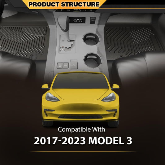 G-PLUS Floor Mats Compatible with Tesla Model 3 2017-2023 Sept Old Style, Not Fit 2023 Oct-2026 New Model,All Weather Full Cover Protection 1st & 2nd Row, TPE Car Floor Cargo Liners Accessories Black