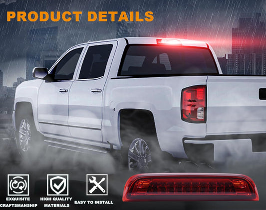 G-PLUS High Mount LED 3rd Brake Light Compatible with 2014 2015 2016 2017 2018 Chevy Silverado GMC Sierra Rear Tail Cargo Lamp Waterproof Chrome Housing Red Lens
