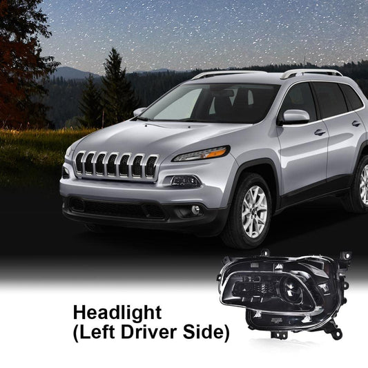 G-PLUS One Left Driver Side Headlight Compatible with Jeep Cherokee Trailhawk 2014-2016 Headlamp w/Bulbs Halogen Clear Lens Black Housing Amber Reflector Bumper Headlamps,faros delanteros
