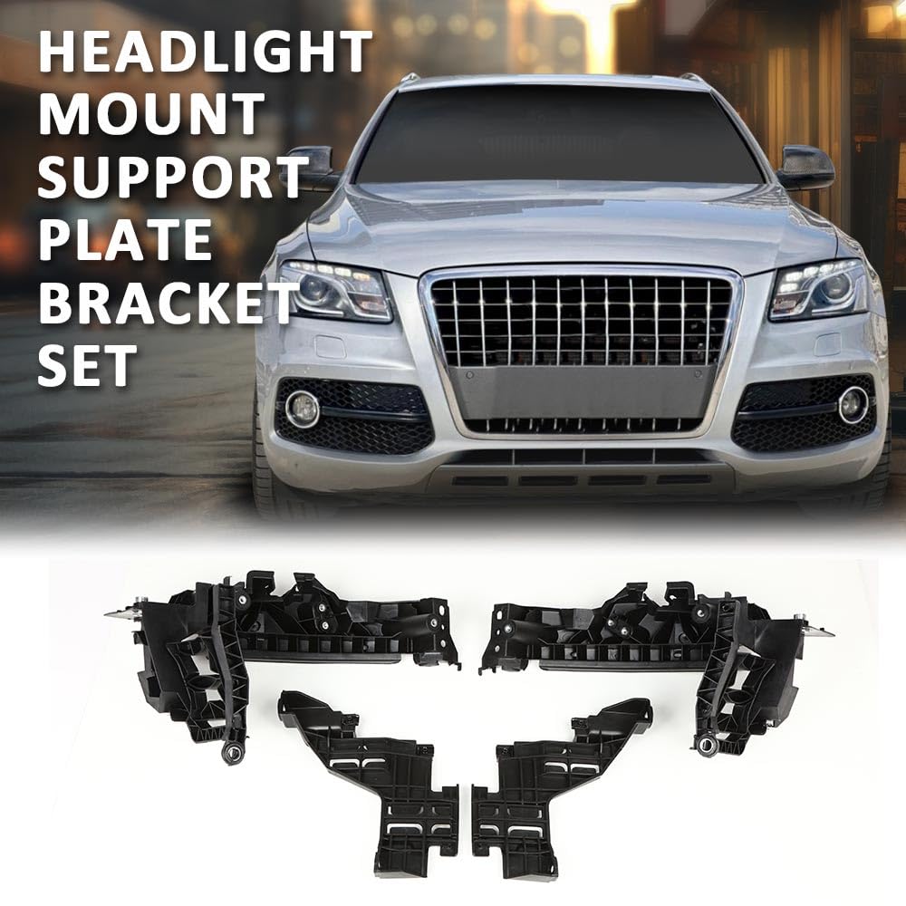G-PLUS Headlight Mount Support Plate Bracket Set 4Pcs Compatible with Audi Q5 (8R) 2009-2012 Black 8R0805607A, 8R0805607B, 8R0805608A, 8R0805608B