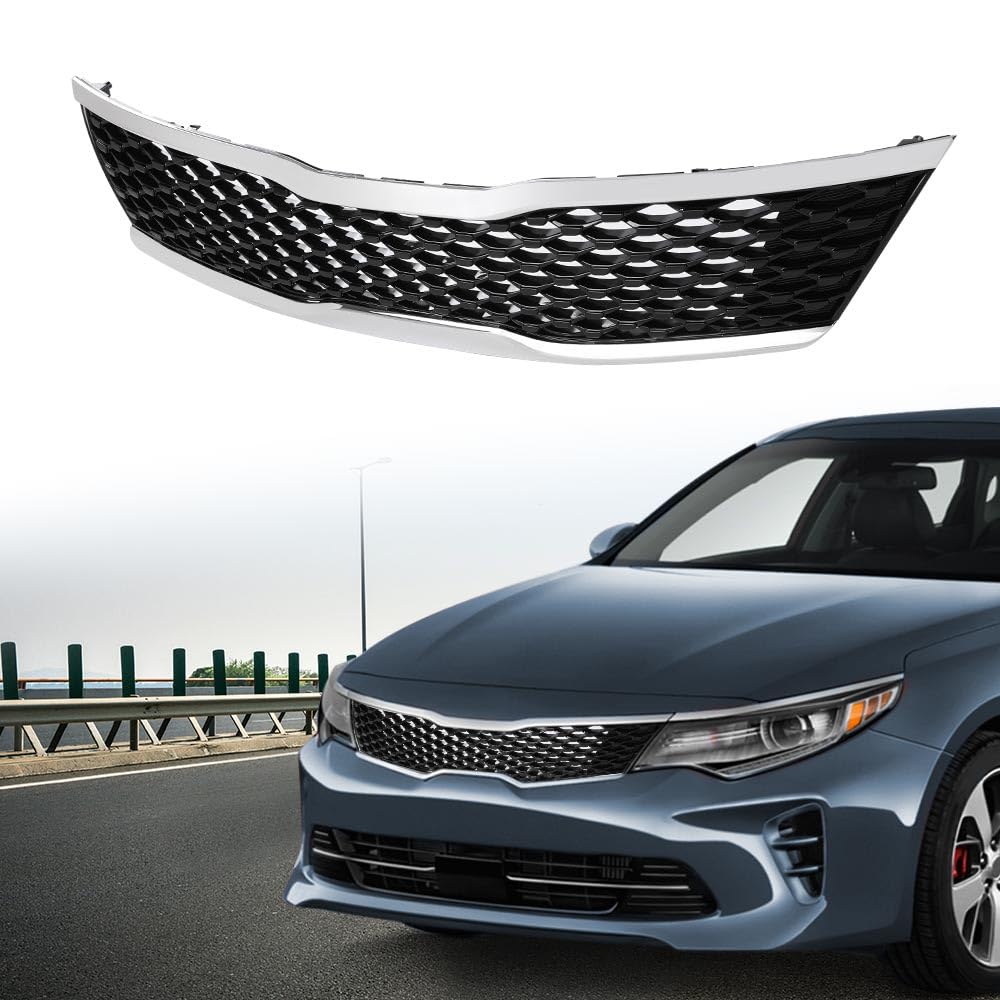 G-PLUS Front Upper Bumper Grille Assembly Compatible with Kia Optima LX EX 2016 2017 2018 Chrome ABS Grill 86350-D5020,KI1200189