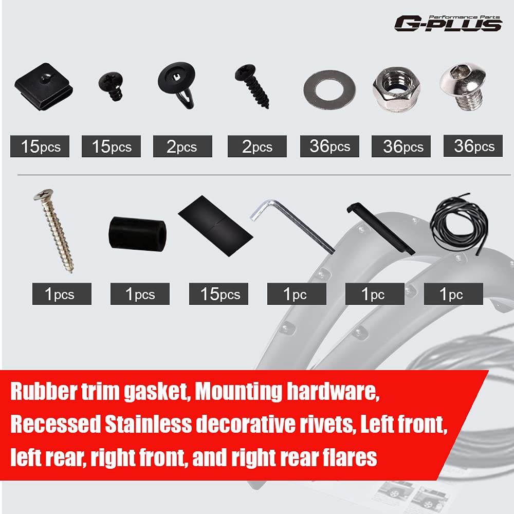 G-PLUS 4pcs Fender Flares Front & Rear Smooth, Compatible with Nissan Titan 2004-2015 Without Bedside Lockbox, Black Wheel Cover Protector, Pocket Rivet Bolt Style Vent Trim