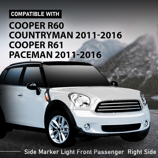G-PLUS Front Right Turn Signal Light Side Marker Light, Compatible with Mini Cooper R60 Countryman/ R61 Paceman 2011-2016, Passenger Side, White Lens, 63139802570