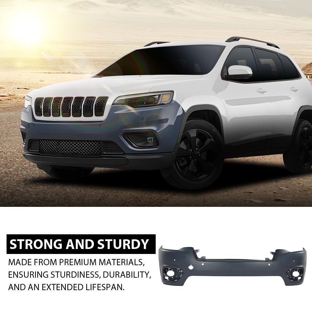 G-PLUS Front Upper Bumper Cover Compatible with Jeep Cherokee 2019-2023, 68406536AD, CH1014141, Primed Black