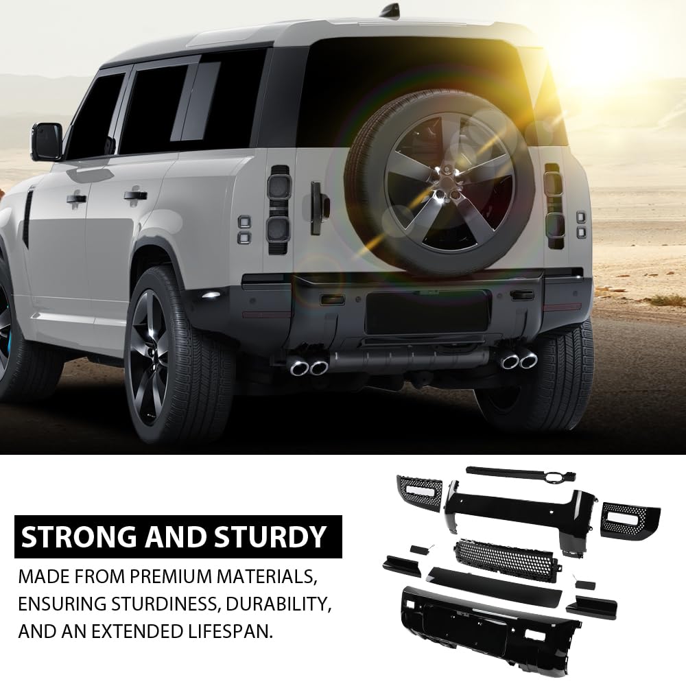 G-PLUS Front Rear Bumper Cover Guard Skid Lip Kit Compatible with Rover Defender 90 110 130 2020 2021 2022 2023 2024, Black