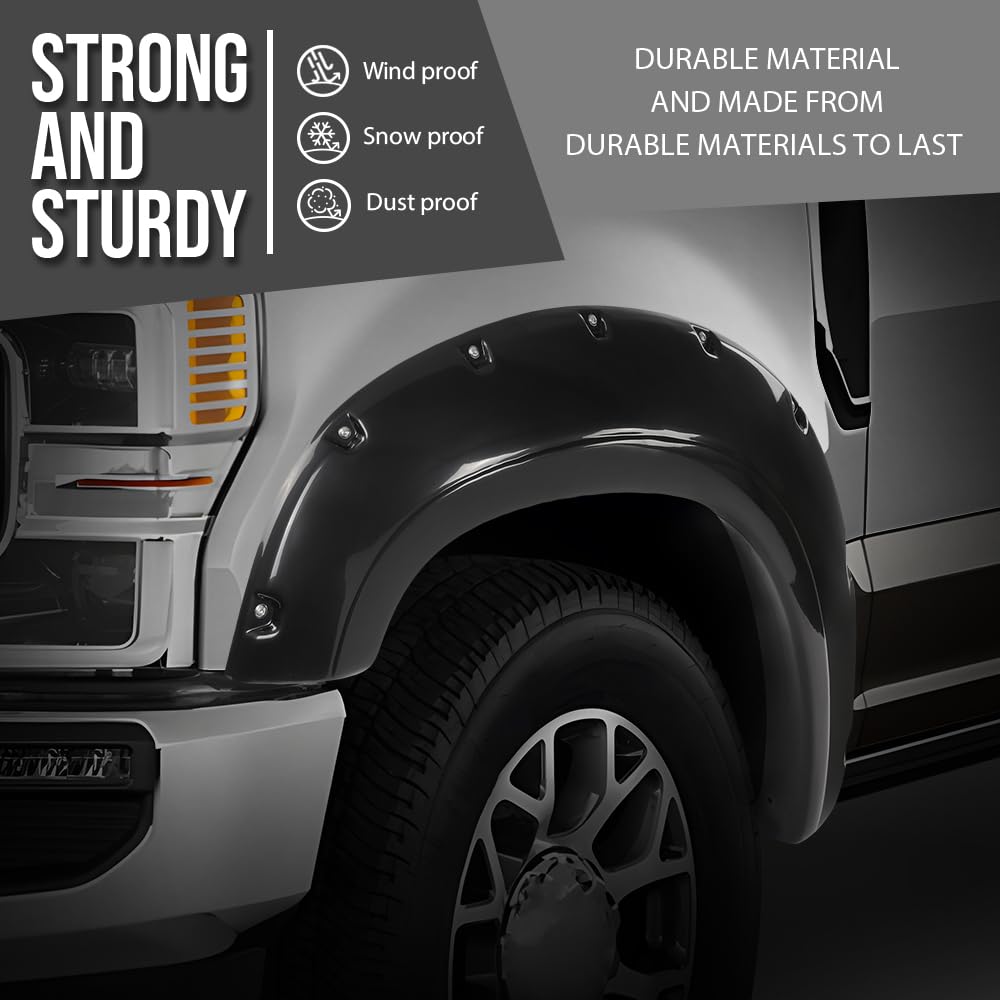G-PLUS Fender Flares Front and Rear Side Compatible with Ford F250 F350 Super Duty 2017 2018 2019 2020, Not Fit Dually Models Pocket Rivet Smooth Black