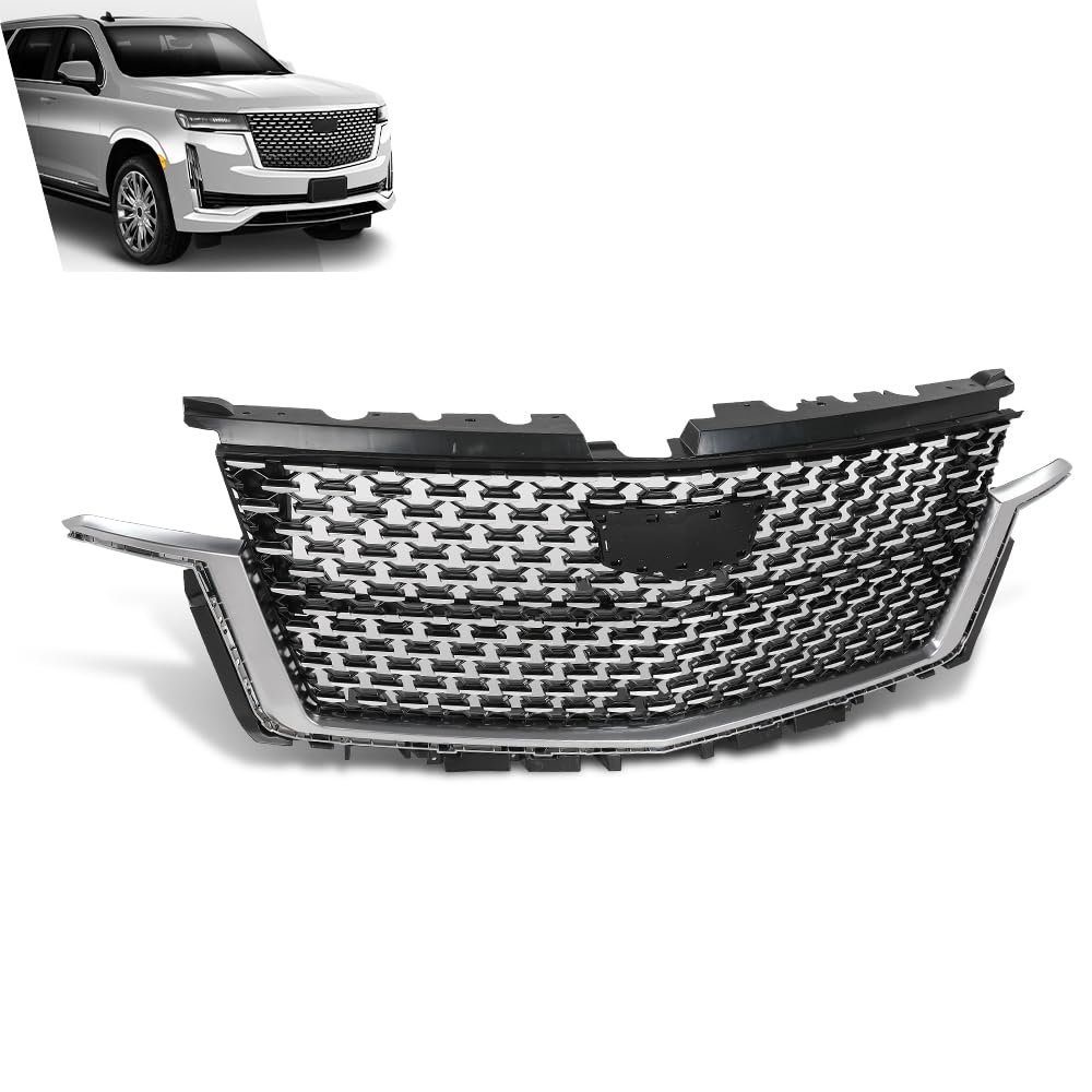 G-PLUS Bumper Grille Front Compatible with Cadillac Escalade 2021-2023 84699839 Chrome Black Plastic