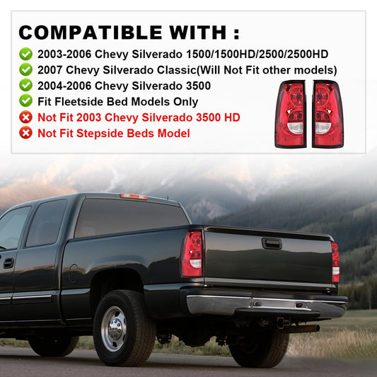G-PLUS Rear TAIL LIGHTS w/Wiring Harness Compatible with Chevy Silverado 3500 2004-2006 Rear Lamps Left & Right Luces Traseras, Faros Traseros GM2800161 GM2801161 Brake Lamps Assembly