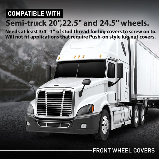G-PLUS Front Wheel Covers Set Chrome Hub Cover 33mm Spiked Hub Axle Compatible with Semi-Truck 20",22.5" and 24.5" Wheels ABS Plastic Silver Pair