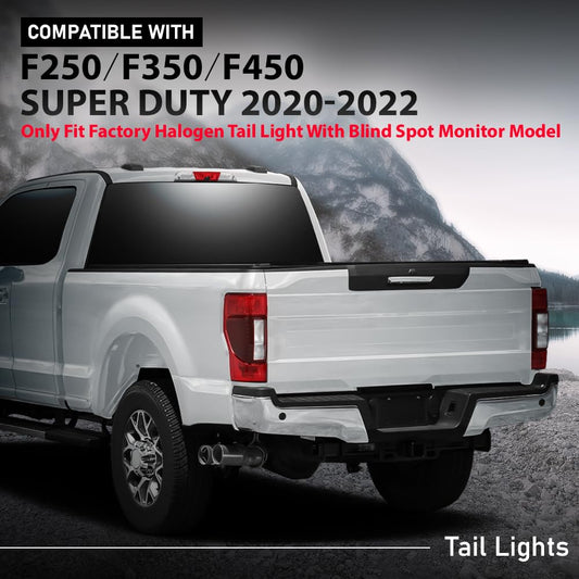 G-PLUS Rear Left Tail Light Assembly Fit Ford F250 F350 F450 Super Duty 2020 2021 2022, Fit Factory Halogen w/Blind Spot Monitor Model, Left Driver Side Rear Lamp, Red Lens, FO2800279