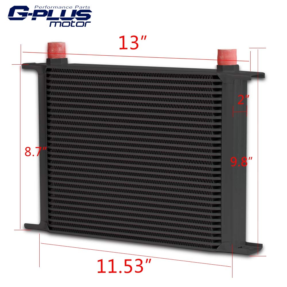G-PLUS 30 Row AN10-10AN Universal Aluminum Engine Transmission Oil Cooler Kit + Oil Filter Adapter Kit Black