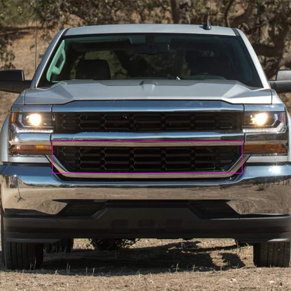 G-PLUS Front Lower Chrome Grille Insert Snap On Black Compatible with Chevy Silverado 1500 2016-2018
