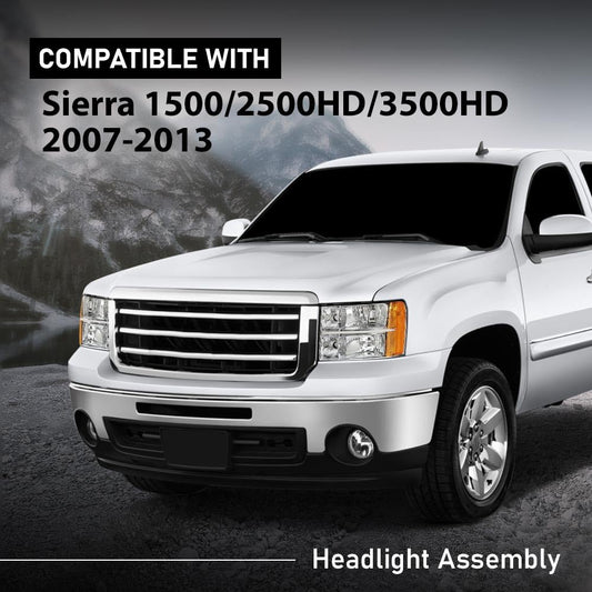 G-PLUS Tube Projector Headlights Assembly HEADLIGHTS | Fit GMC Sierra 1500 2500 HD 3500 HD 2007 2008 2009 2010 2011 2012 2013 2014 Headlamps Left & Right Clear Lens Chrome Housing Amber Reflector,faros delanteros