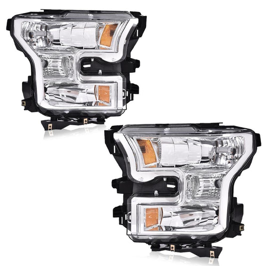 G-PLUS Headlights Bumper Lamp + Fog Lights Compatible with Ford F150 2015-2017(White Cover White Frame Orange Reflector Headlights + Fog Lamps)