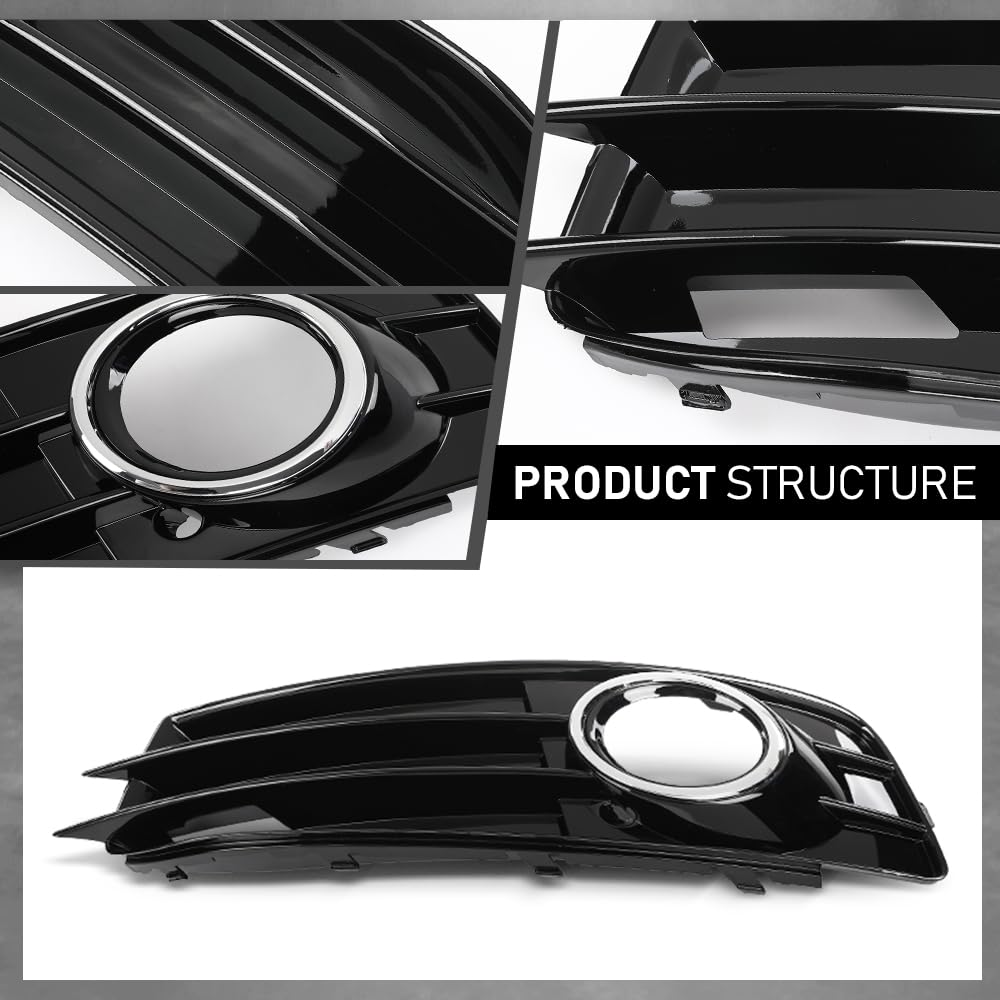 G-PLUS Front Bumper Fog Light Grille Cover Compatible with Audi A3 8P S-Line 2009-2012,Only Fit for S-Line Bumper 8P0807682, 8P0807681