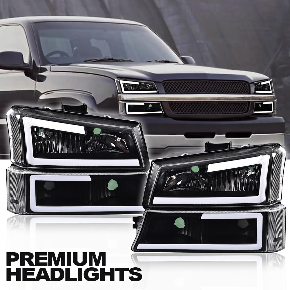 G-PLUS LED Headlights, Compatible with Chevy Silverado 1500 2500 3500&HD 2003 2004 2005 2006,Fit Chevy Avalanche 2003-2006,Bumper Headlamps, Clear Lens Black Housing Clear Reflector,faros delanteros
