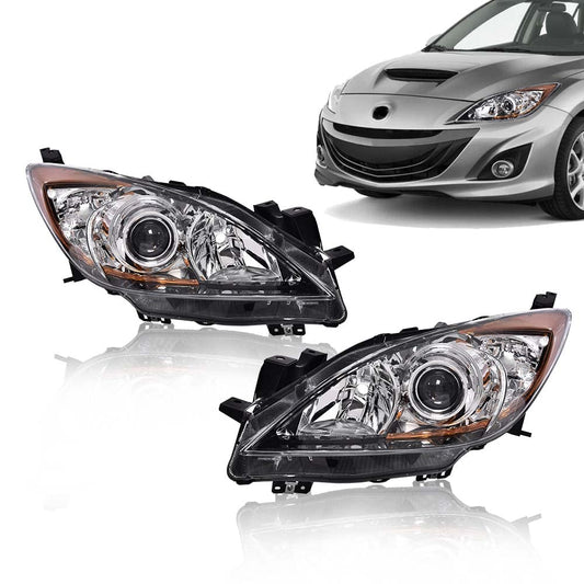 G-PLUS Headlights Assembly Compatible with Mazda 3 & 3 Sport 2013 2012 2011 2010, Headlamps Left Driver & Right Passenger Clear Lens Chrome Housing Amber Reflector,faros delanteros