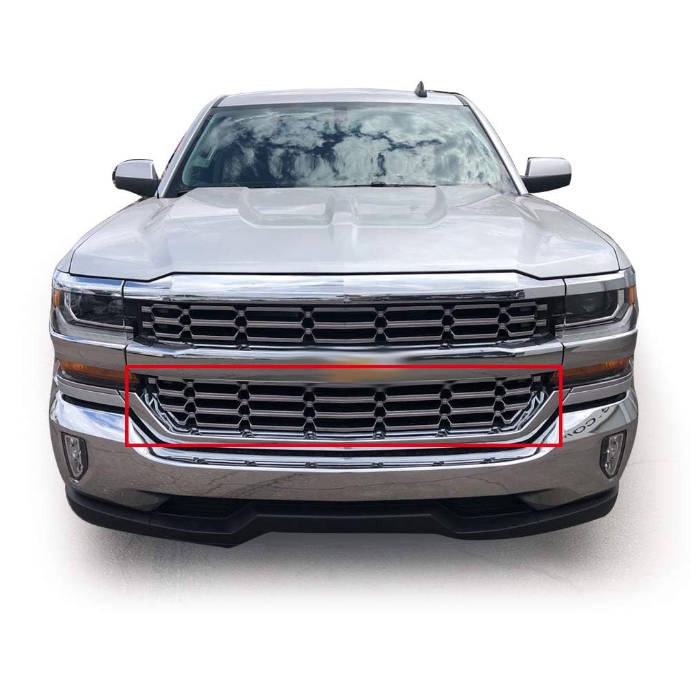 G-PLUS Grille Insert Chrome Snap On Front Lower Compatible With Chevy Silverado 1500 2016-2018 Chrome Inserts Grille