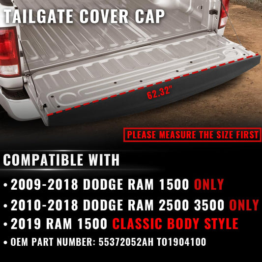 G-PLUS Tailgate Protector Spoiler Top Cap Molding Cover Compatible for 2009-2018 Dodge Ram 1500 2500 3500 62.32" Length Short Bed
