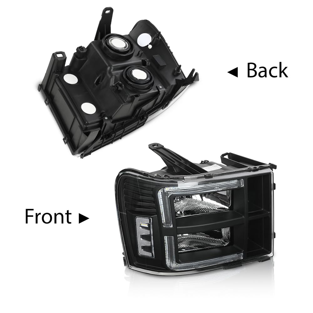 G-PLUS LED Headlights Assembly Front Headlamps Left+Right Fit GMC Sierra 1500 2007-2013, Fit GMC Sierra 2500HD 3500HD 2007-2014 Clear Lens Black Housing Clear Reflector 22853029,faros delanteros