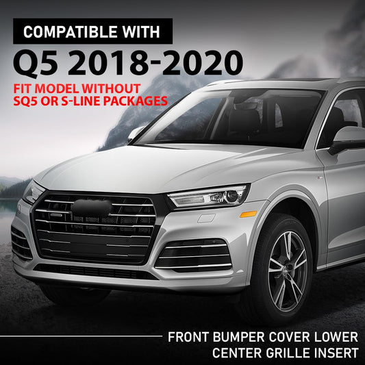 G-PLUS Front Bumper Cover Lower Center Grille Insert, Compatible with Audi Q5 2018-2020, Fit Model W/o SQ5 or S-Line Packages, AU1036119, 80A807647A9B9