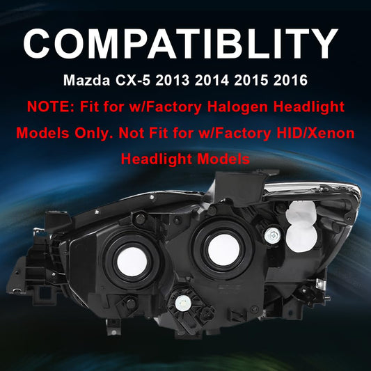 G-PLUS Headlights Compatible with Mazda CX-5 2013-2016 Headlamps LH+RH Set,Fit for w/Factory Halogen Headlight Models Only. Clear Lens Black Housing Amber Reflector,faros delanteros