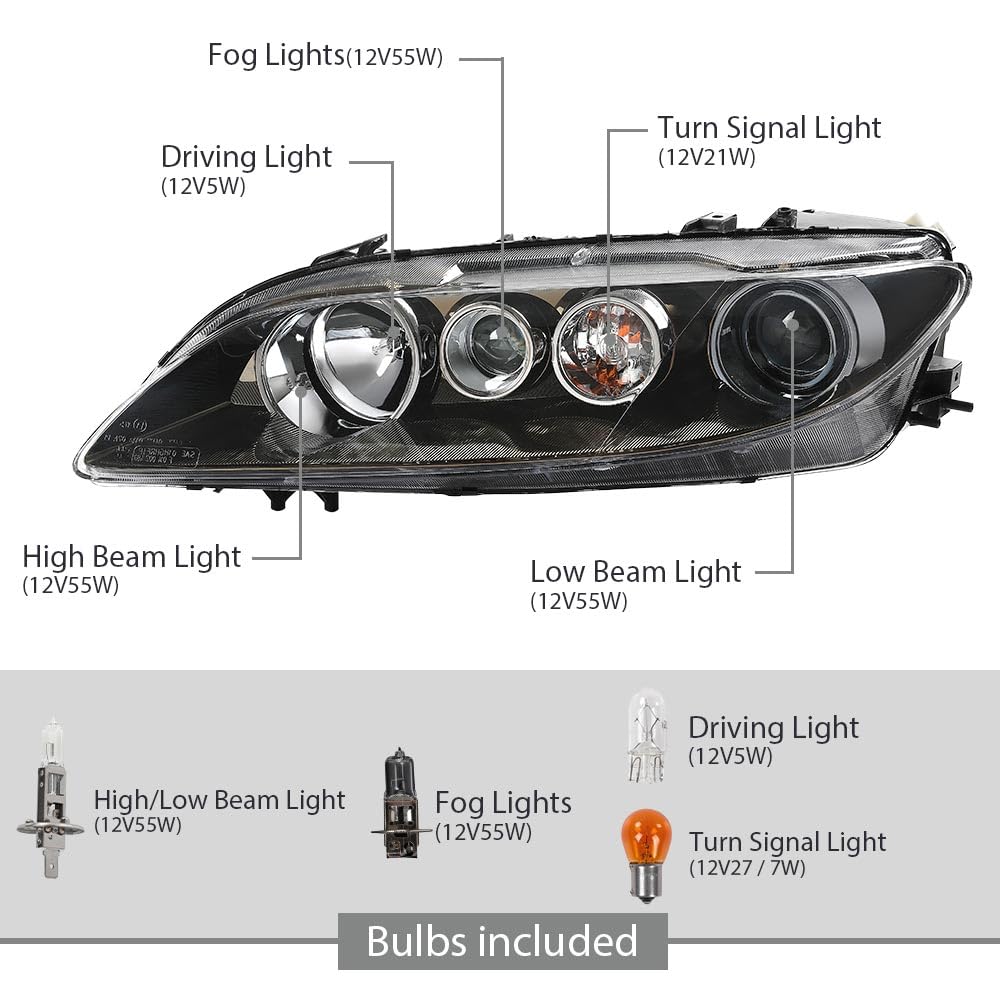G-PLUS Headlight Headlamp Left Side Compatible with 2006-2007 Mazda 6 Mazdaspeed,Fit 2006-2008 Mazda 6 (submodel: i, S,GS, GT)