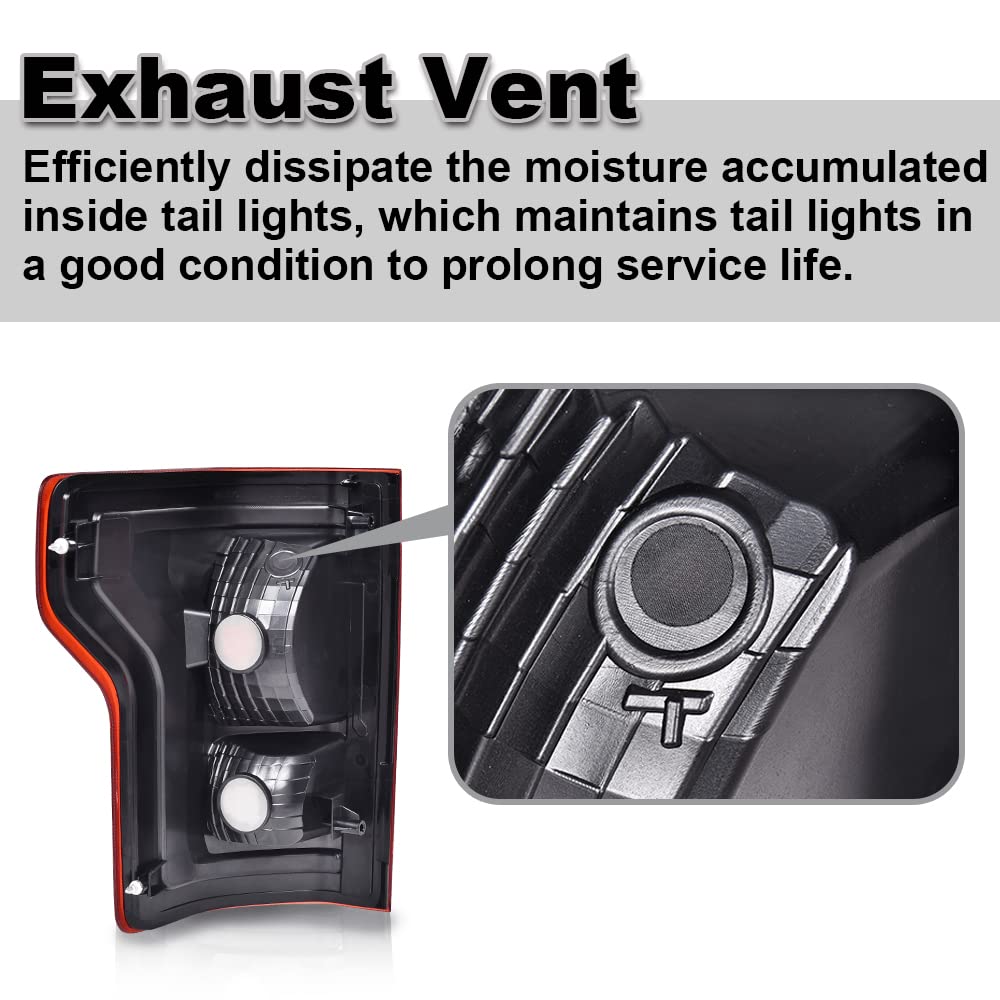 G-PLUS Tail Lights Assembly Compatible with Ford F150 2015 2016 2017,Rear Taillamps Brakelights w/o bulb Red lens FL3Z13405A-PFM FL3Z13404A-PFM Luces Traseras Right Passenger Side