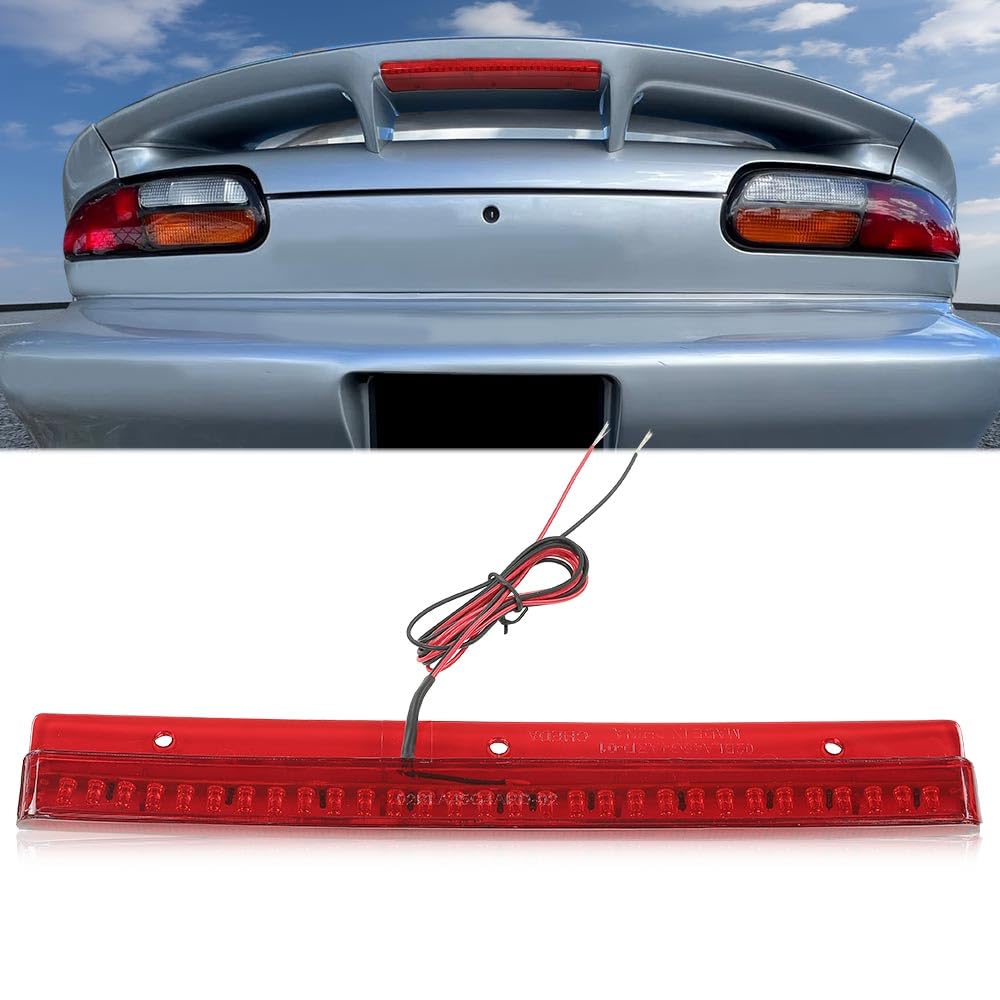 G-PLUS LED Third 3rd Brake Light Compatible with Chevy Camaro SS 5.7L V8 1998 1999 2000 2001 2002, High Mount Cargo Tail Stop Lamp, Red Lens Chrome Housing