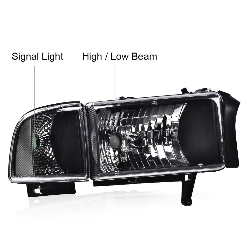 G-PLUS Headlights Lamps Fit 1994-2001 Dodge Ram 1500/1994-2002 Dodge Ram 2500 3500,Not fit Ram Sport,Clear Lens Black Housing Clear Reflector w/o Bulbs Bumper Headlamps,faros delanteros Assembly