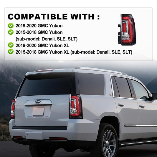 G-PLUS LED BAR Tail Light Compatible with GMC Yukon/Yukon XL 2019-2020/TAIL IGHTS | FIT GMC Yukon/Yukon XL (Denali, SLE, SLT) 2015-2018,Right Side Taillamp Brakelight Luces Traseras, Faros TraserosAssembly