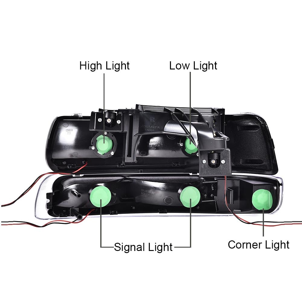 G-PLUS LED DRL Headlights & Fog Lights Compatible With 1999-2002/Chevy Silverado 1500/2500 2000-2006/Suburban Tahoe 1500 2500 Headlamps & Fog Lamps 6pcs Chrome Housing Amber Reflector,faros delanteros